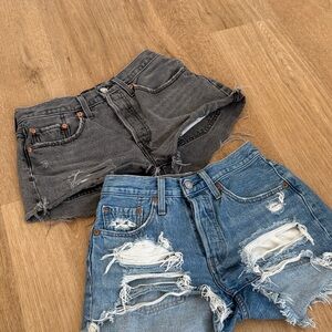 Levi's women's distressed denim shorts in blue and gray